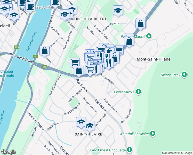 map of restaurants, bars, coffee shops, grocery stores, and more near 328 Boulevard Sir-Wilfrid-Laurier in Mont-Saint-Hilaire