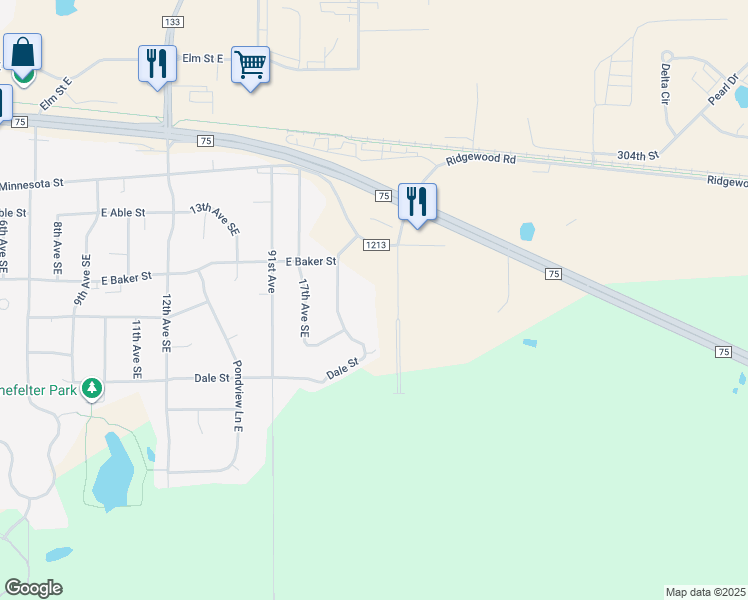 map of restaurants, bars, coffee shops, grocery stores, and more near 213 20th Avenue Southeast in Saint Joseph
