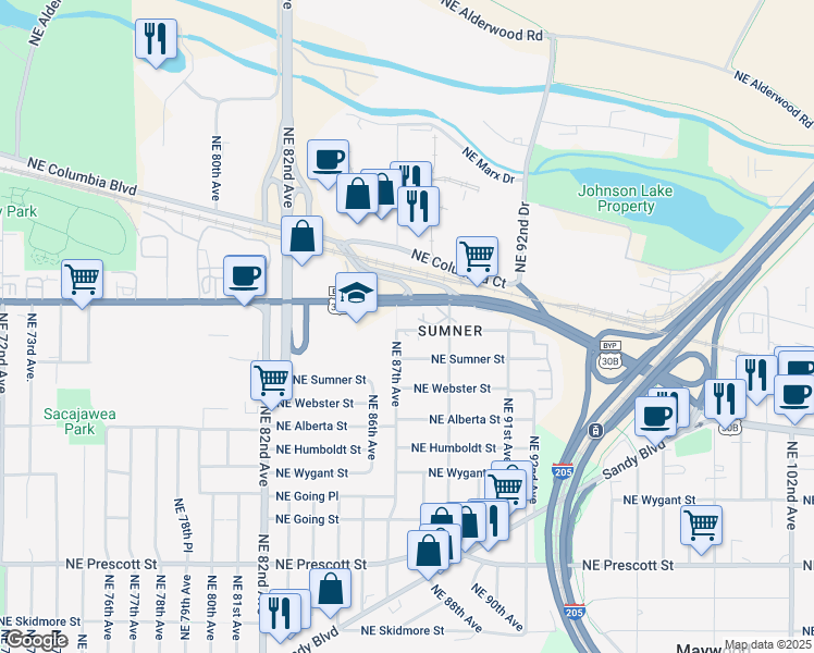 map of restaurants, bars, coffee shops, grocery stores, and more near 8828 NE Killingsworth St in Portland