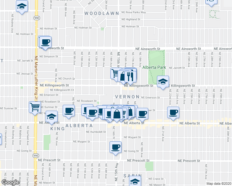 map of restaurants, bars, coffee shops, grocery stores, and more near in Portland