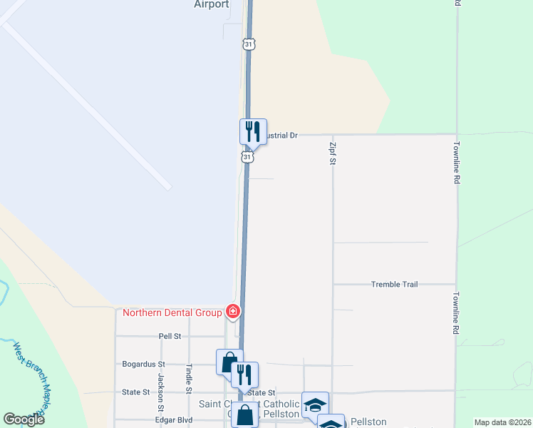map of restaurants, bars, coffee shops, grocery stores, and more near 684 Stimpson Street in Pellston