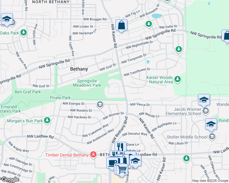 map of restaurants, bars, coffee shops, grocery stores, and more near 15408 Northwest Westbrook Way in Portland