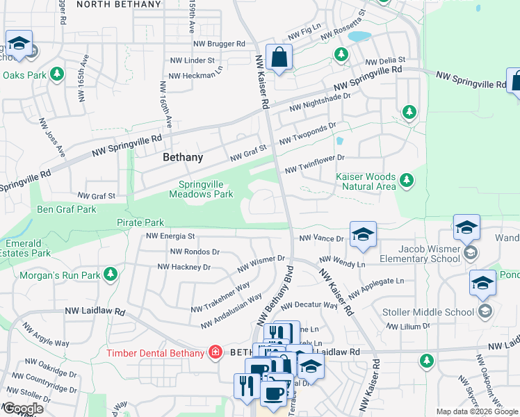 map of restaurants, bars, coffee shops, grocery stores, and more near 15408 Northwest Westbrook Way in Portland