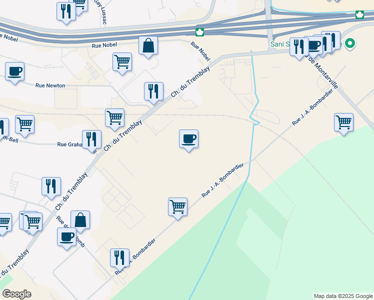 map of restaurants, bars, coffee shops, grocery stores, and more near 220 Chemin du Tremblay in Boucherville