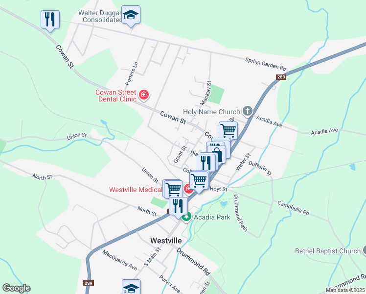 map of restaurants, bars, coffee shops, grocery stores, and more near 2096 Diamond Street in Westville
