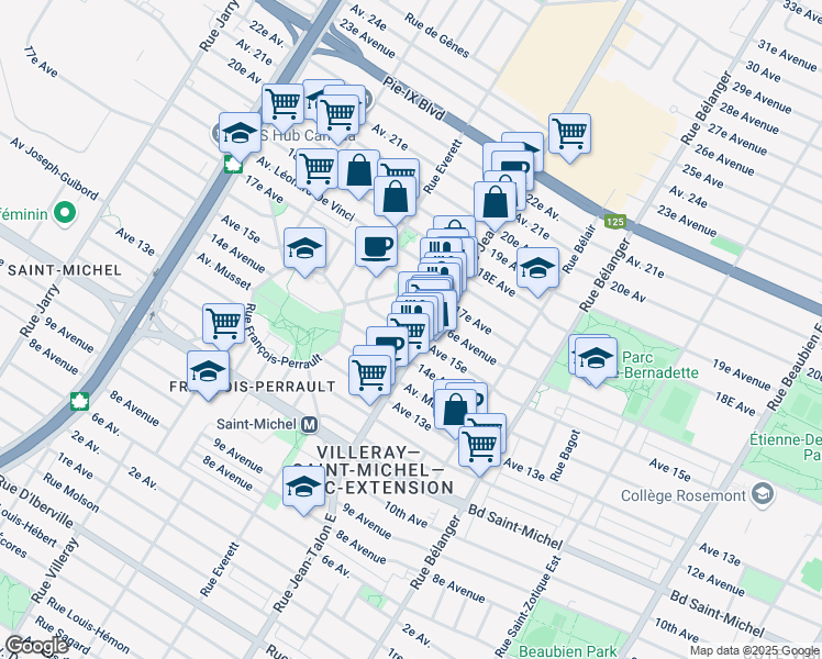 map of restaurants, bars, coffee shops, grocery stores, and more near 3579 Rue Jean-Talon Est in Montréal