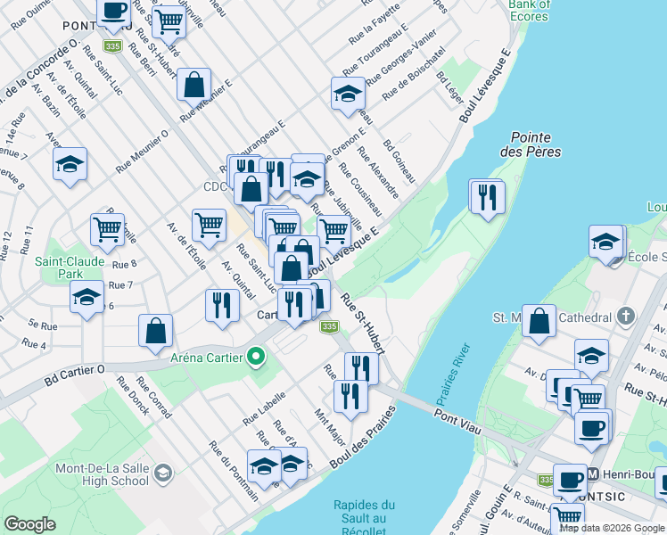 map of restaurants, bars, coffee shops, grocery stores, and more near 93 Rue Videl in Laval