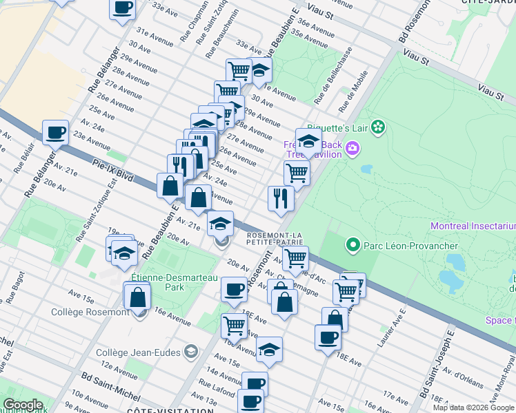 map of restaurants, bars, coffee shops, grocery stores, and more near 4218 Rue de Bellechasse in Montréal