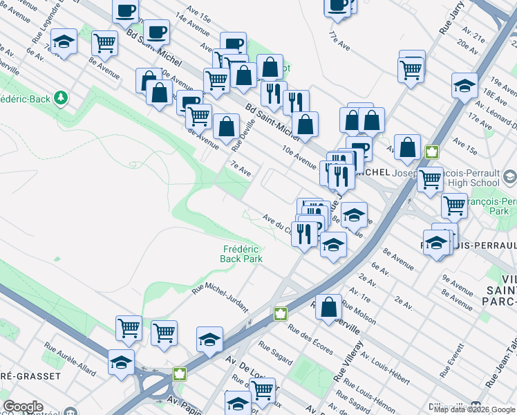 map of restaurants, bars, coffee shops, grocery stores, and more near 8205 Avenue du Cirque in Montreal