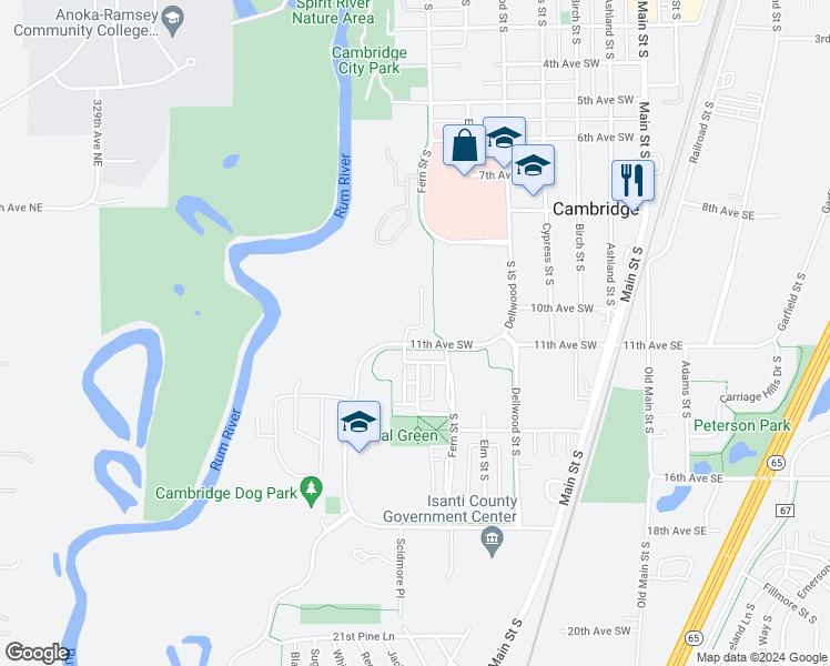 map of restaurants, bars, coffee shops, grocery stores, and more near 702 11th Avenue Southwest in Cambridge