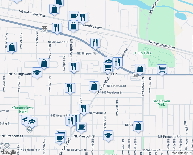 map of restaurants, bars, coffee shops, grocery stores, and more near 6473 Northeast Killingsworth Court in Portland
