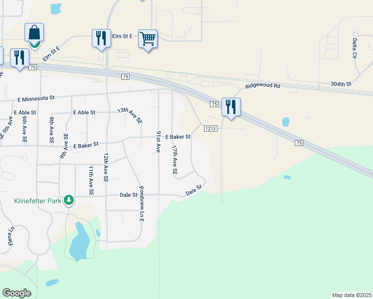 map of restaurants, bars, coffee shops, grocery stores, and more near 216 17th Avenue Southeast in Saint Joseph