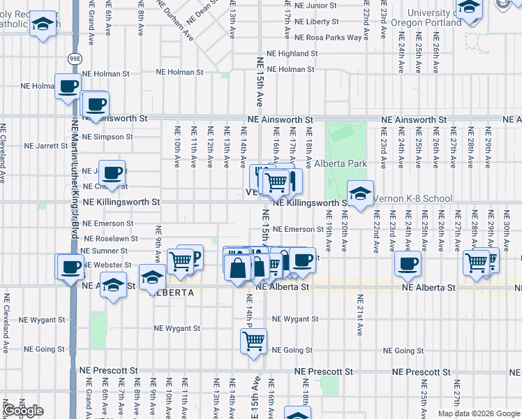 map of restaurants, bars, coffee shops, grocery stores, and more near in Portland
