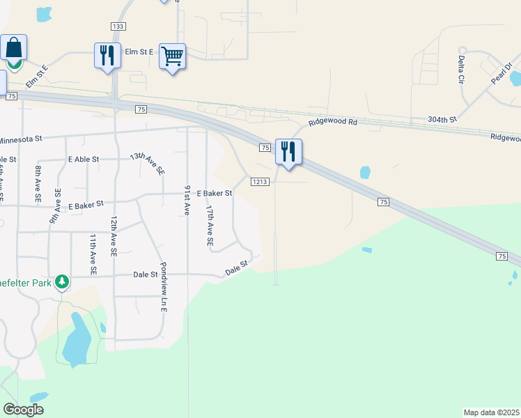 map of restaurants, bars, coffee shops, grocery stores, and more near 213 20th Avenue Southeast in Saint Joseph
