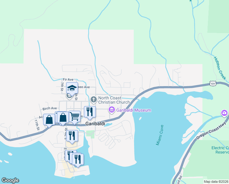 map of restaurants, bars, coffee shops, grocery stores, and more near 110 Driftwood Avenue in Garibaldi