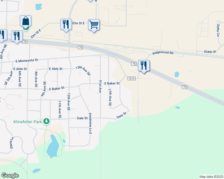 map of restaurants, bars, coffee shops, grocery stores, and more near 216 17th Avenue Southeast in Saint Joseph