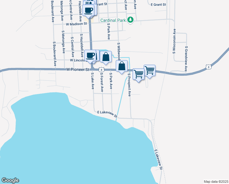 map of restaurants, bars, coffee shops, grocery stores, and more near 700 South Park Avenue in Crandon
