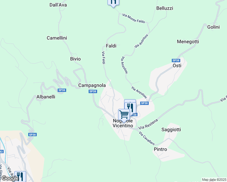 map of restaurants, bars, coffee shops, grocery stores, and more near 15 Via Faldi in Nogarole Vicentino