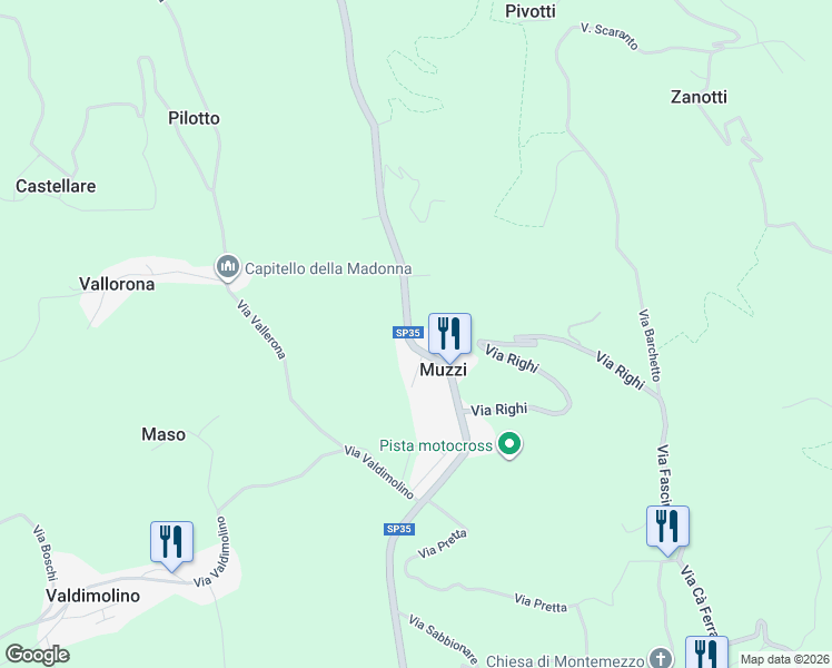 map of restaurants, bars, coffee shops, grocery stores, and more near 46 Via Muzzi in Muzzi