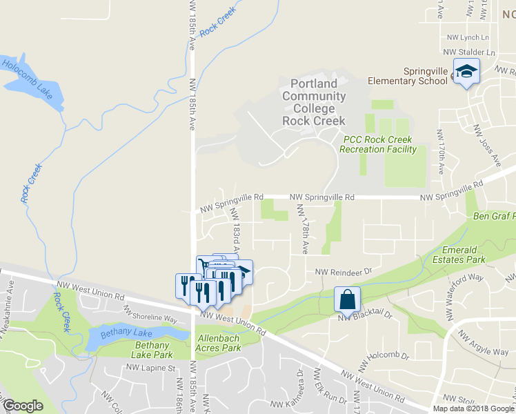 map of restaurants, bars, coffee shops, grocery stores, and more near 5906 Northwest 181st Avenue in Portland
