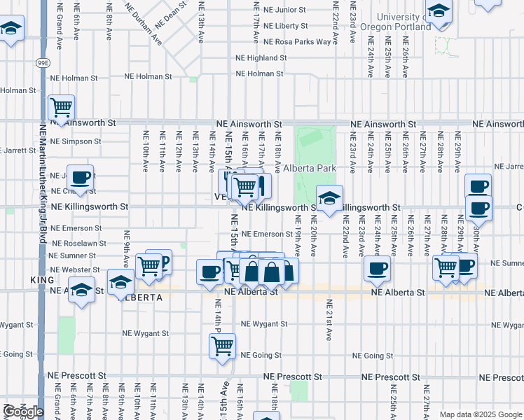 map of restaurants, bars, coffee shops, grocery stores, and more near in Portland