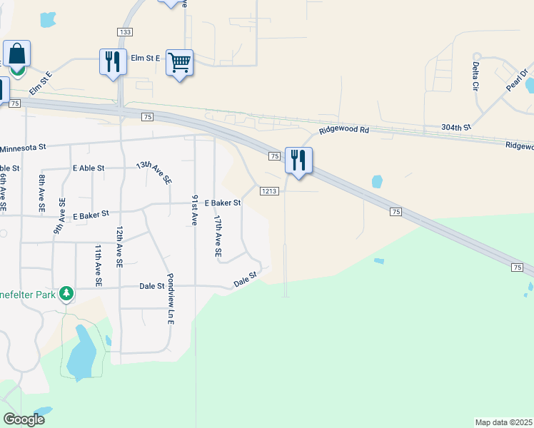 map of restaurants, bars, coffee shops, grocery stores, and more near 235 20th Avenue Southeast in Saint Joseph
