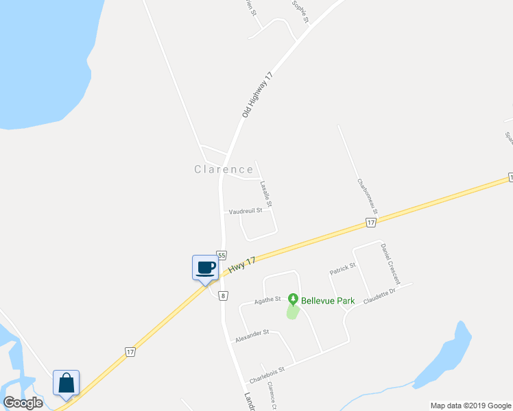 map of restaurants, bars, coffee shops, grocery stores, and more near 89 Vaudreuil Street in Clarence-Rockland