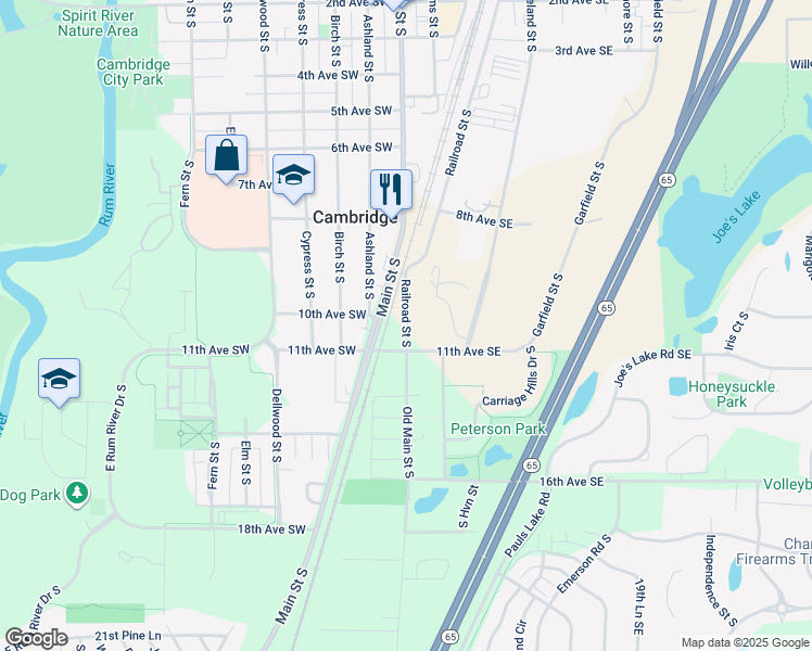 map of restaurants, bars, coffee shops, grocery stores, and more near 1035 Old South Main Street in Cambridge