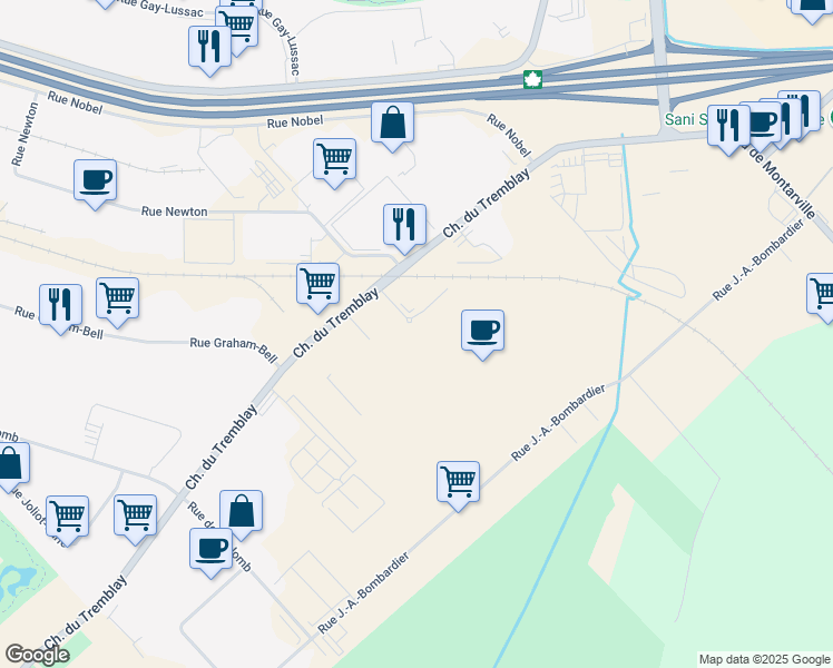 map of restaurants, bars, coffee shops, grocery stores, and more near 220 Chemin du Tremblay in Boucherville