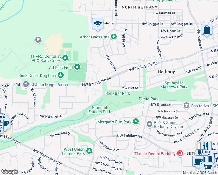 map of restaurants, bars, coffee shops, grocery stores, and more near 16620 NW Graf St in Portland