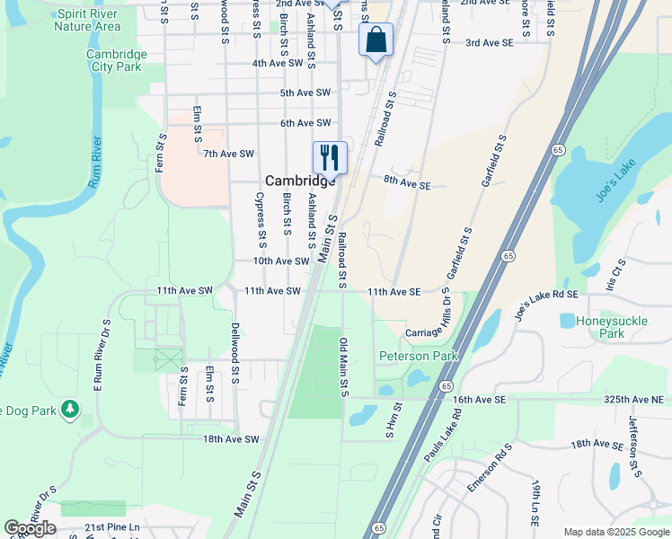 map of restaurants, bars, coffee shops, grocery stores, and more near 1035 Old Main Street South in Cambridge