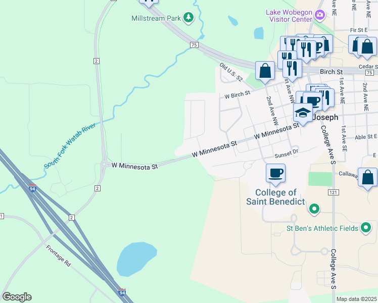map of restaurants, bars, coffee shops, grocery stores, and more near 601 West Minnesota Street in Saint Joseph
