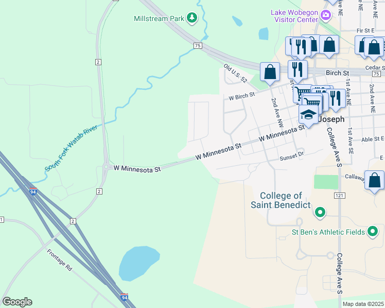 map of restaurants, bars, coffee shops, grocery stores, and more near 601 West Minnesota Street in Saint Joseph