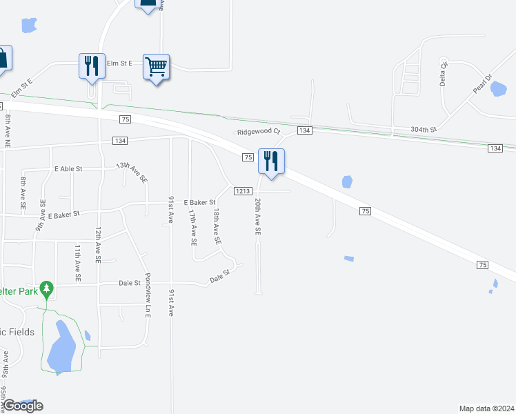 map of restaurants, bars, coffee shops, grocery stores, and more near 213 20th Avenue Southeast in Saint Joseph