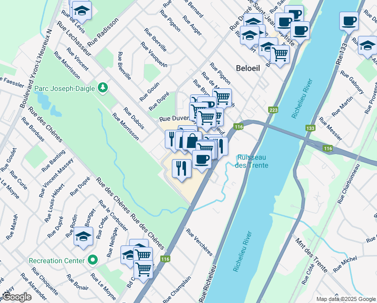 map of restaurants, bars, coffee shops, grocery stores, and more near 600 Boulevard Sir-Wilfrid-Laurier in Beloeil