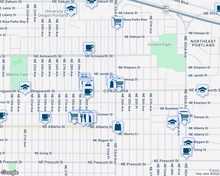 map of restaurants, bars, coffee shops, grocery stores, and more near in Portland