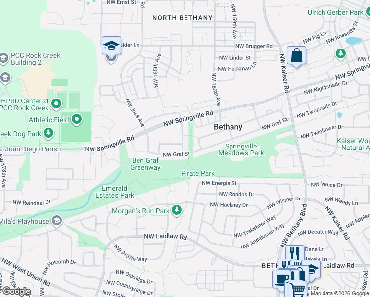 map of restaurants, bars, coffee shops, grocery stores, and more near 16240 Northwest Graf Street in Portland