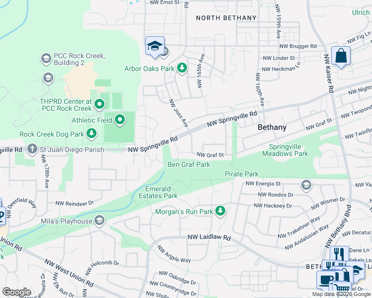 map of restaurants, bars, coffee shops, grocery stores, and more near 16528 Northwest Graf Street in Portland