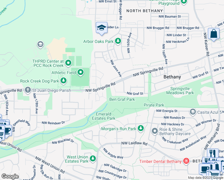 map of restaurants, bars, coffee shops, grocery stores, and more near 16620 Northwest Graf Street in Portland