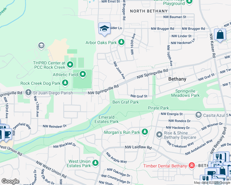 map of restaurants, bars, coffee shops, grocery stores, and more near 16620 Northwest Graf Street in Portland