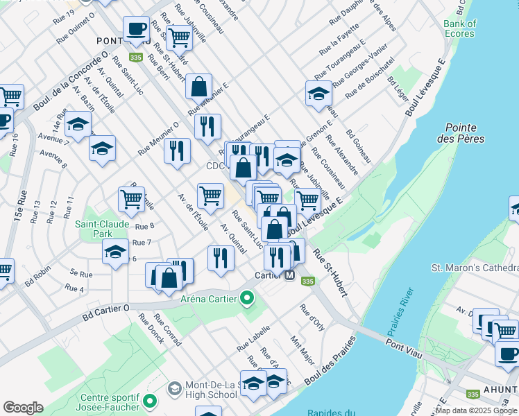 map of restaurants, bars, coffee shops, grocery stores, and more near 76 Boulevard des Laurentides in Laval