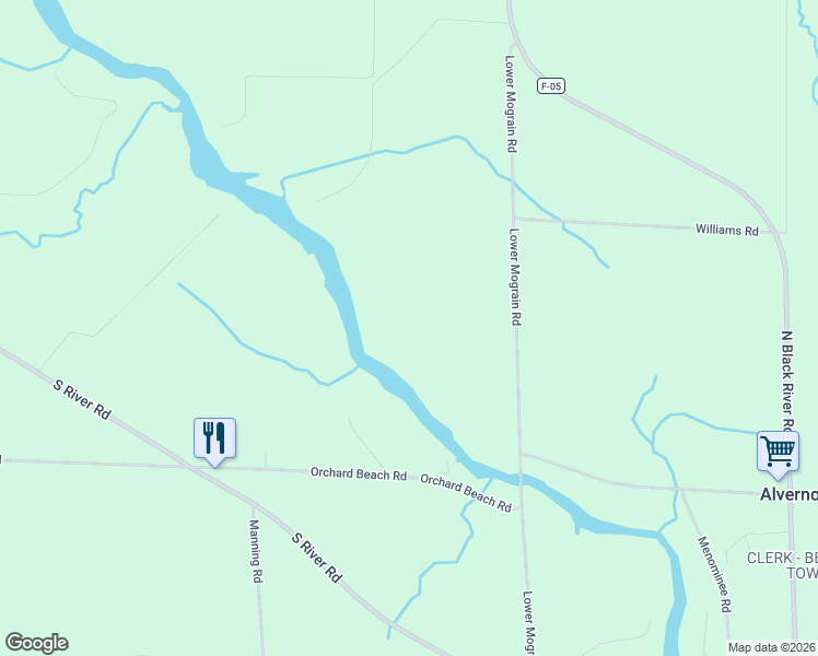 map of restaurants, bars, coffee shops, grocery stores, and more near 7210 Lower Mograin Road in Cheboygan