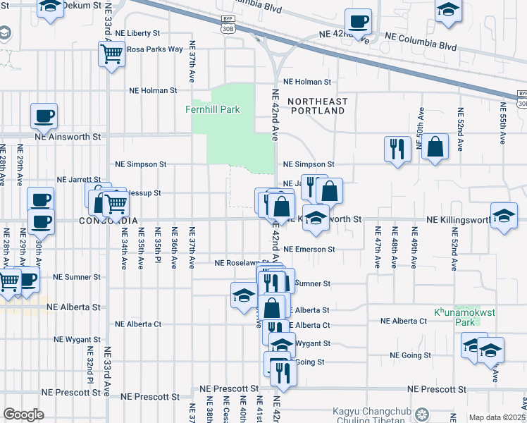 map of restaurants, bars, coffee shops, grocery stores, and more near in Portland