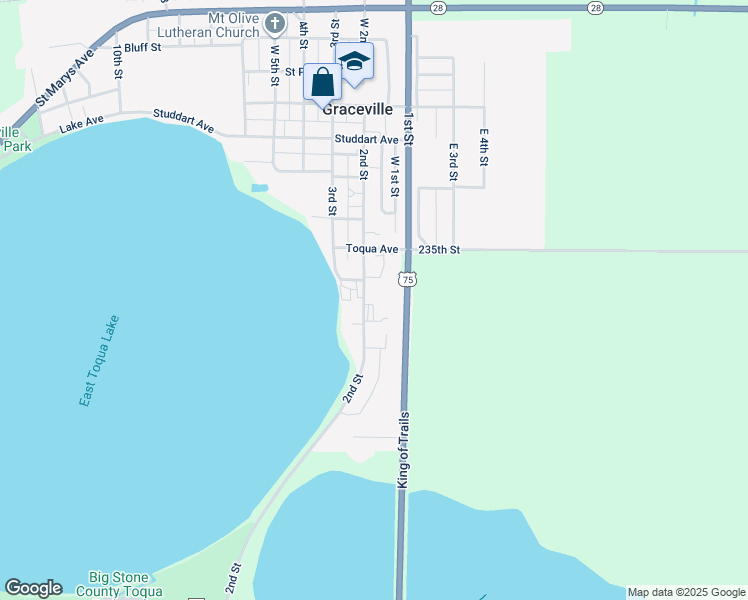 map of restaurants, bars, coffee shops, grocery stores, and more near 117 2nd Street in Graceville