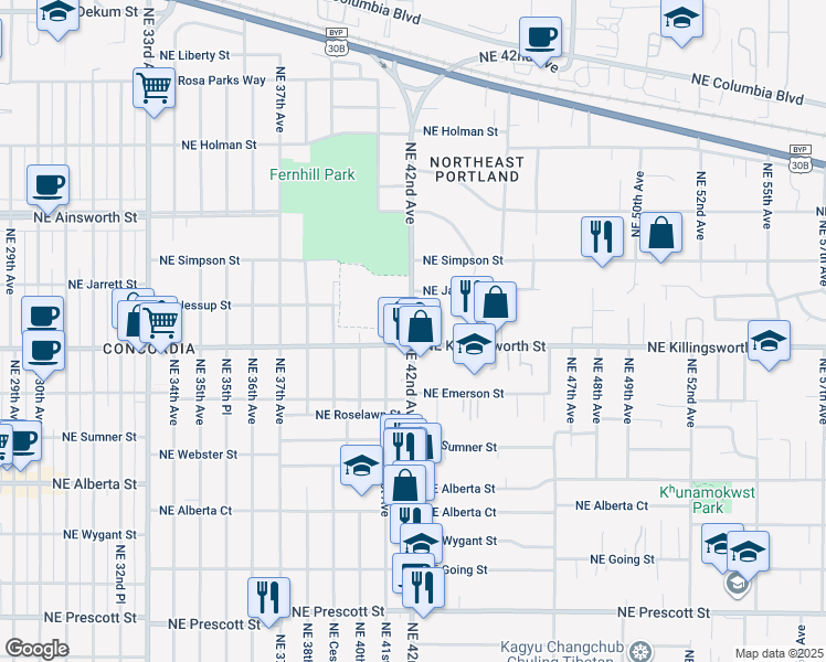 map of restaurants, bars, coffee shops, grocery stores, and more near in Portland