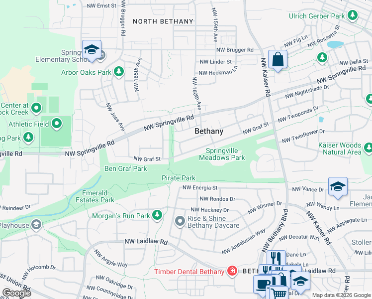 map of restaurants, bars, coffee shops, grocery stores, and more near 16090 Northwest Graf Street in Portland