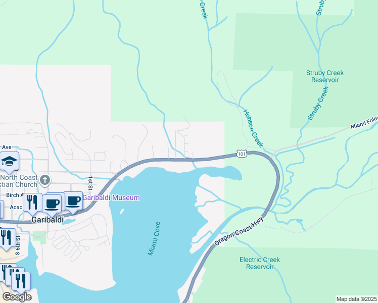 map of restaurants, bars, coffee shops, grocery stores, and more near 112 Arizona Way in Garibaldi