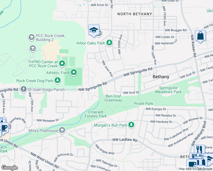 map of restaurants, bars, coffee shops, grocery stores, and more near 16697 Northwest Graf Street in Portland
