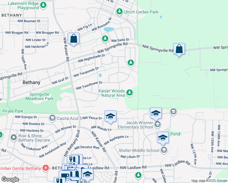 map of restaurants, bars, coffee shops, grocery stores, and more near 14816 Northwest Deerfoot Lane in Portland