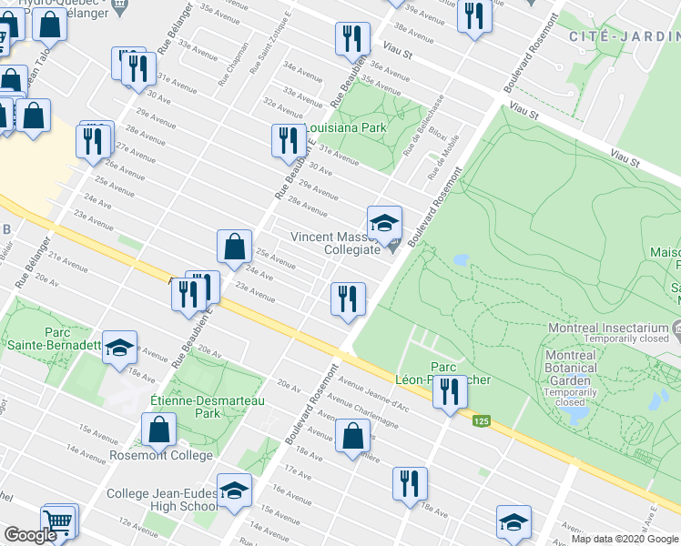 map of restaurants, bars, coffee shops, grocery stores, and more near 4332 Rue de Bellechasse in Montréal